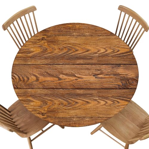 Elastic Edge Round Fitted Tablecloth, Hardwood Floor Natural Rustic Wood Texture, for Dining Room/Banquet/Outdoor Party, Fit for Diameter 36.2"-40.1" Round Table - color: Wood Texture -1, size: 40.1" (Round)