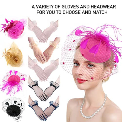 Fascinators Hats with Gloves Set for Women 20s 50s Cocktail Tea Party Wedding Costume Headwear - color: E-hot Pink