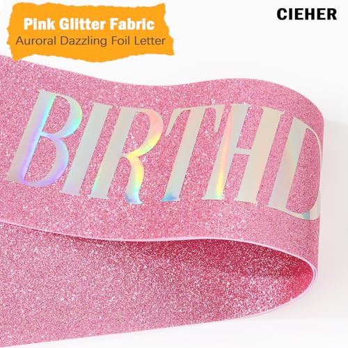 CIEHER Pink Birthday Sash - It's My Birthday - Glitter Fabric Sash for Girls - 62" L x 3.6" W - Adjustable - 1 Count (Pack of 1) - Female - Pink - HAIRBAND - color: Pink