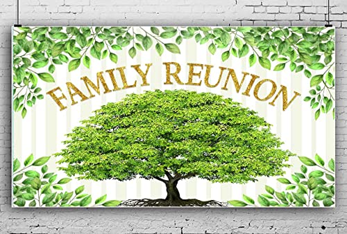 Family Reunion Backdrop, Family Tree Members Theme Photo Backdrop Vinyl 18x10ft Green Tree Family Gather Welcome Party Photography Backdrops Rod-Pocket Props, BJLSGU100 - size: 18x10ft