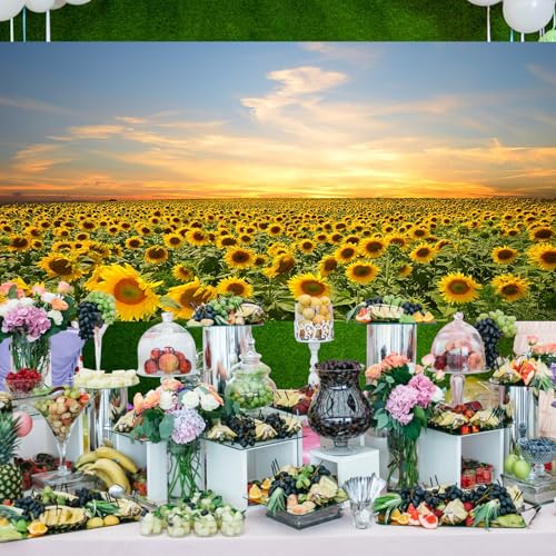20x10ft Vinyl Sunflowers Field Backdrops for Photography Background Summer Landscape Sunset Blue Sky Outdoor Holiday Party Backdrop Children Adults Portraits Photo Studio - size: 20x10ft