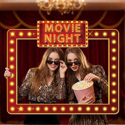 Amyhill 32 x 24 Inches Movie Night Photo Booth Frame Jumbo Theme Party Decorations DIY PVC Cutouts Photo Booth Prop for Movie Themed Events Weddings Game Night Decor Party Supplies - style: Movie Night