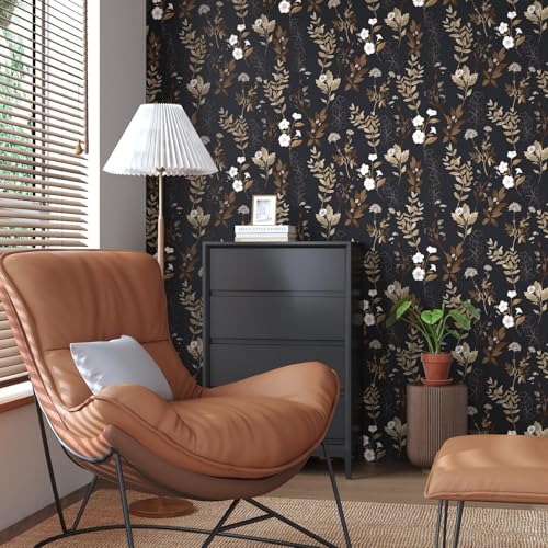 Fvlow Black Wallpaper Peel and Stick Gold Leaf Contact Paper Black Gold Wallpaper 17.4" x 394" Waterproof Self-Adhesive Wall Covering for Bedroom Countertop Desk Cabinets Decor - color: Black, size: 17.4" x 394"