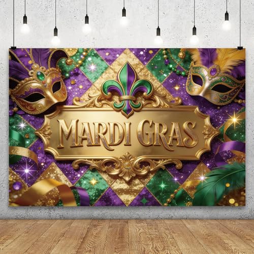 YongFoto Mardi Gras Backdrop 6x4ft Dance Mask Gold Purple Glitter Luxury Classic Photography Background Carnival Prom Masquerade Party Banner Birthday Wedding Decor Portraits Photoshoot Booth Props - color: Style 1, size: 6ftx4ft