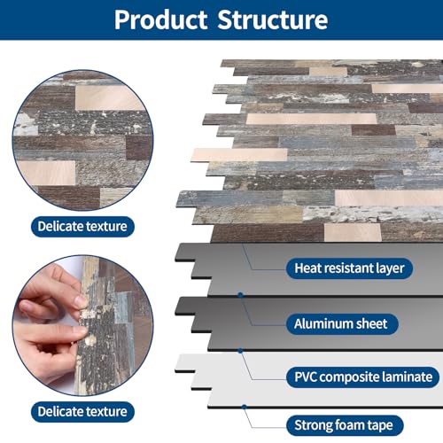 Yipscazo 10 Sheets Peel and Stick Stone Metal Tile Backsplash, Stick on Tiles for Backsplash Kitchen, Bathroom, Laundry Room, Camper, Fireplace (12'' X 12'', Mix Rustic with Gold) - color: Mix Rustic With Gold