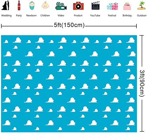 Blue Toy Backdrops for Photography, 5x3FT White Clouds Wall Paper Photo Backgrounds, Children Kids Birthday Themed Party Photo Booth Props RBJMYLU37 - size: polyester microfiber fabric-5x3ft