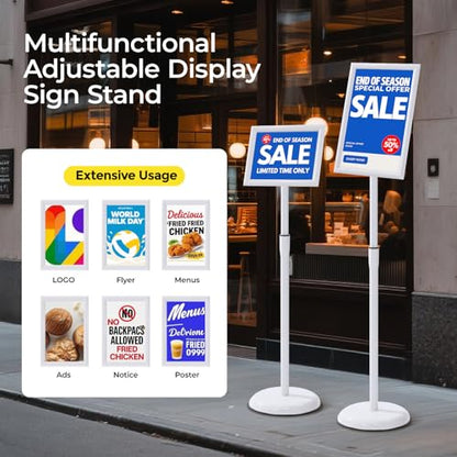 YIYO sign stand，floor sign holder poster stand heavy duty pedestal signage stand for display (WHITE, 8.5*11)