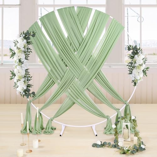 Sage Green Sheer Wedding Arch Draping Fabric 6 Panels Chiffon Fabric 6 Yards Backdrop Curtain for Parties Ceiling Reception Ceremony Photography Decor - color: Sage Green, size: 6 Yards 6 Panels