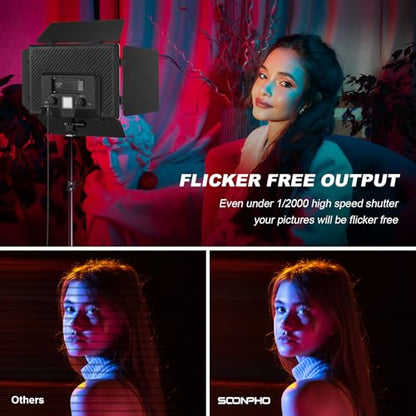 2Pack RGB LED Video Light Kit 12.6in with Barn Door, RGB Photography Light 20W/2500~8500K/14 Effect/2000lux@0.5m LED Panel Light Kit with Light Stand for Gaming Streaming Zoom YouTube Photography