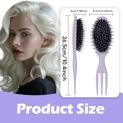 Curly Hair Boar Bristle Curl Defining Brush for Curl Wave Straight Hair, Unique Trident Handle Design Defineing Brush for Wet Dry HairsStyling Massage Hairbrush Hairs Pick Comb Purple - color: curl brush-purple-1pc