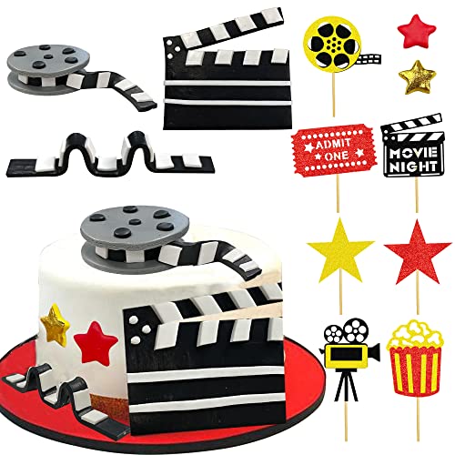 12 PCS Cake Topper Glitter Cupcake Toppers Picks Movie Night Birthday Party Decoration for Movie Theme Birthday Party Baby Shower Supplies