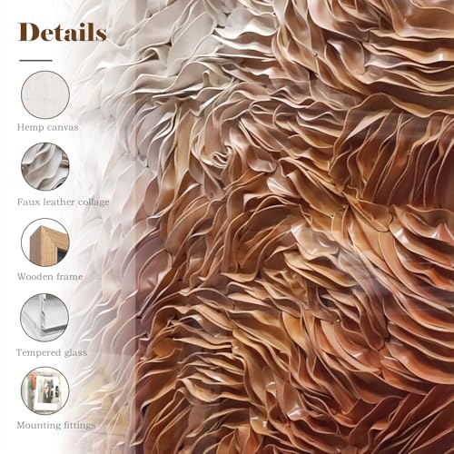 BrightA White and Brown Wall Art Leather Large Wall Art for Living Room Office Artwork Wall Decor Framed Artwork 3D Wall Decor 27.5"x39.4" - color: Light white red + red + reddish-brown + natural wood tone, size: 27.5"x39.4"