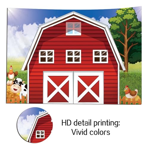 Cartoon Farm Photography Backdrop Animals Rustic Farmhouse Red Barn Photo Background for Kids Birthday Party Decoration Barnyard Baby Shower Newborn Photobooth Banner (10x8 FT) - size: 10x8 FT