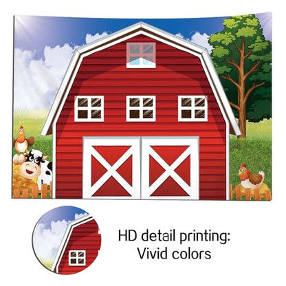 Cartoon Farm Photography Backdrop Animals Rustic Farmhouse Red Barn Photo Background for Kids Birthday Party Decoration Barnyard Baby Shower Newborn Photobooth Banner (10x8 FT) - size: 10x8 FT