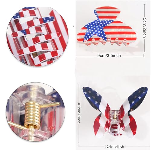 4th of July Hair Claw for Women Girls Patriotic Red White Blue Acrylic Hair Clip Strong Holder for Her Thick Hair Accessory Set of 2 - color: Clown I
