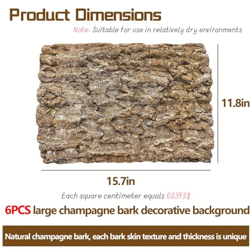 Hamiledyi 6PCS Cork Terrarium Background 15.7x11.8in Natural Large Cork Bark Backdrop Reptile Climbing Mat Tank Habitat Decor for Spider Lizard Chamelon Turtle Beared Dragon - size: 6PCS-15.7x11.8in
