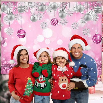 AIBIIN 7x5ft Winter Wonderland Backdrop Snowflake Pink Sliver Glitter Pearl Bokeh Photography Background Christmas Baby Shower Party Decoration Banner Snow Birthday Photo Studio Booth Props - size: 7x5ft