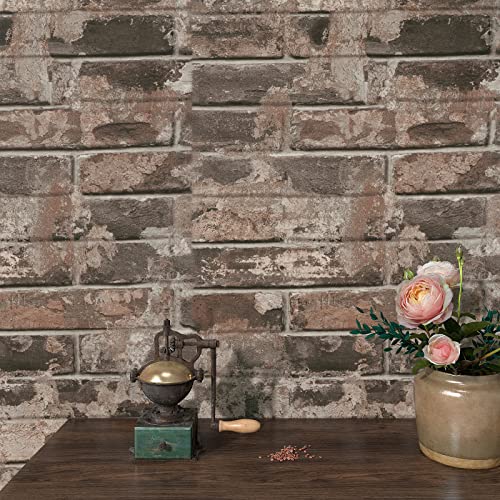 VaryPaper 32''x118'' Retro Brown Brick Wallpaper Peel and Stick Textured Brick Contact Paper for Walls Removable Wall Paper Roll Self Adhesive Stone Vinyl Wallpaper for Bedroom Kitchen Fireplace - color: Brown Brick, size: 32" x 118"