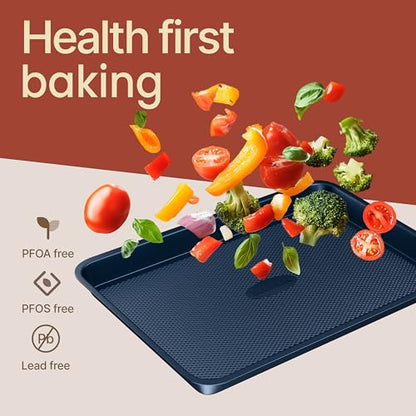Diamond Bottom Cookie Sheet Set of 2, Nonstick Blue Carbon Steel Baking Pans for Crisp Baking, Space-Saving Stackable Trays, PFOA, PFOS, PTFE Free, Oven Safe Up to 450°F, Small & Medium Pans - color: Blue, size: Pack of 2