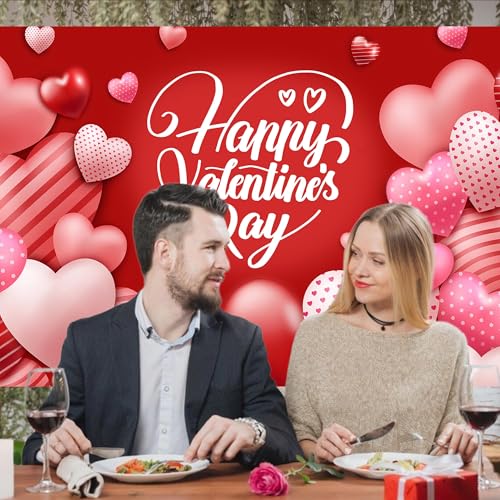 Valentine's Day Photography Backdrop 72 x 44 Inch - Pink Red Heart Filled Happy Valentine's Day Banner for Romantic Shoots - color: Red