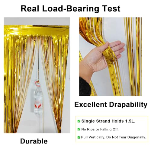 2 Pack Thickened Gold Metallic Foil Fringe Curtains Streamer Rip Resistant Shimmer Tinsel Photo Booth Backdrop for Birthday Wedding Christmas Bachelorette Party Decorations 3.28ft x 6.56ft - color: Gold, size: 2 Pack