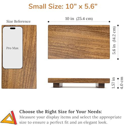 Small 10" Acacia Wood Riser Pedestal Stand – Farmhouse Wood Display Riser for Kitchen and Bathroom Décor - Counter Display, Plant Stand, Jewelry Holder, Vanity Tray, Candle Stand (S:10"x5.6"x1.57") - size: Small:10“x 5.6"