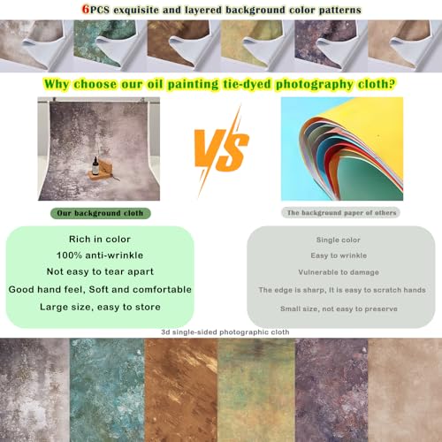 6PCS Non-Wrinkle Product Photography Backdrops: Tabletop Photo Backdrop Gradient Retro Cloth, 31x21in Flat Lay Seamless Props for Food Jewelry Cosmetics - color: Retro oil painting