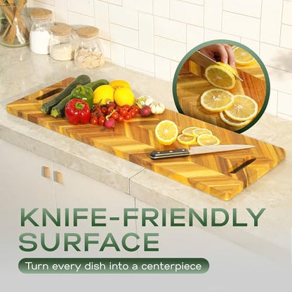 Howizz Acacia Wood Large Cutting Board, Herringbone Charcuterie Board with Handles - 36"x12"x1" - color: 5-Herringbone, size: 36"L x 12"W