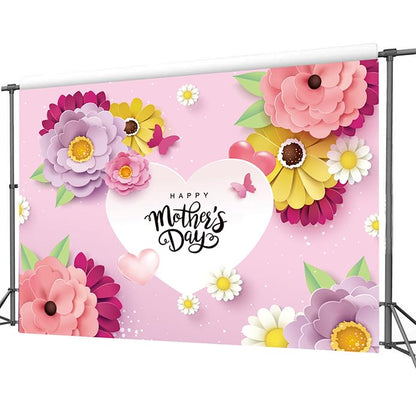 CHAIYA 7X5ft Mother's Day Background Pink Flower Love Background Festival Party Decoration Activity Gift Banner Photo Booth Photo Props CY-149 - size: 7′x5′