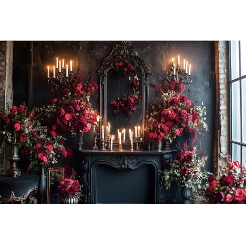 YongFoto Retro Elegant Mirror Candelabras Dresser Backdrop 5x3ft Candles Roses Flower Artistic Photography Background Bridal Shower Wedding Party Banner Portrait Photoshoot Wallpaper Photo Booth - color: Style 2, size: 5ftx3ft