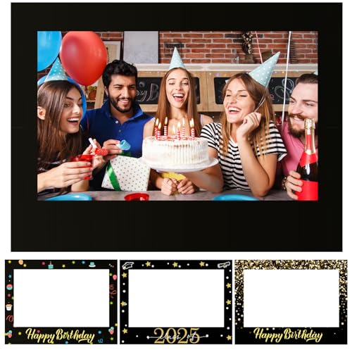 Beeveer 32 x 24 Inch Photo Booth Selfie Frame Prop Booth for Birthday Event Parties Large Blank DIY Cutout Props for Funny Decoration Christmas, Holiday Supplies - color: Black, style: Horizontal