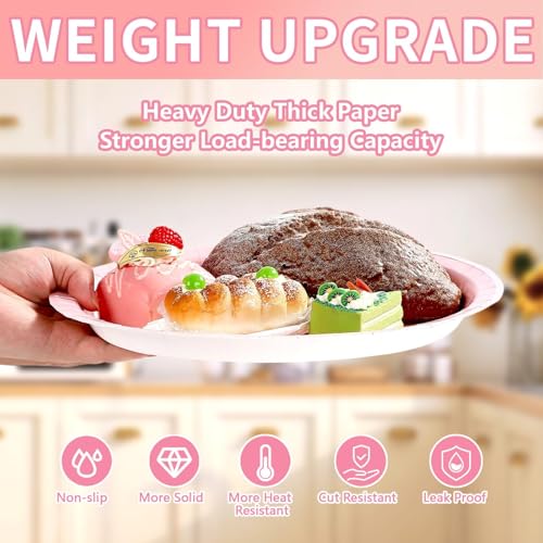 Grencian 50Pcs Pink Oval Paper Plates 10" x 12" Large Disposable 400GSM Heavy Duty Light Pink Paper Plates for Valentine's Day Girls Women Birthday Wedding Bridal Shower Baby Shower Party Supplies - style: Pink Oval Plates Set