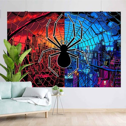 10x8FT Spider Backdrop Blue Red City Buildings Skyline Spider Backdrop Girl Boy Kids Birthday Party Decorations Supplies TAYBDJ1064 - size: 10x8FT