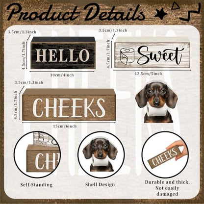 Moucuny 4 Pcs Dachshund Bathroom Decor Set Funny Toilet Wooden Tiered Tray Decor Farmhouse Dachshund Centerpiece Rustic Bathroom Shelf Decoration Hello Sweet Cheeks Decoration for Home Office - style: Dachshund