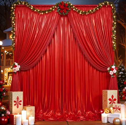 20ftx10ft Red Sequin Backdrop Curtain for Parties, Wrinkle Free Thick Glitter Sparkle Photo Backdrop Drapes 4 Panels 5x10FT Shimmer Back Drop Cloth for Wedding Birthday Photography Background - color: Red, size: 5'W×10'H _4 Panels