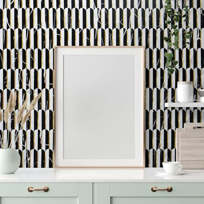 DICOFUN 10-Sheet Black & White Peel and Stick Backsplash for Kitchen, PVC Stick on Backsplash Wall Tiles - color: Fish Scale/Black and White, size: 10 Sheets, 12"x12"x0.12"