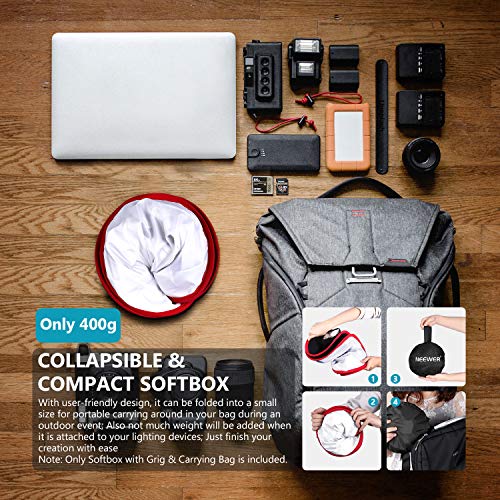 Neewer Foldable Softbox Light Box with Strap Clip, Grill and Carry Bag Compatible with Neewer 480/660/530 LED Light Panels, Opening 9.3 x 8.3 in (Black + Red) - style: 1 Pack w/Grid