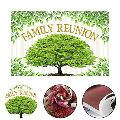 Family Reunion Backdrop, Family Tree Members Theme Photo Backdrop Vinyl 10x7ft Green Tree Family Gather Welcome Party Photography Backdrops Rod-Pocket Props, BJLSGU96 - size: 10x7ft