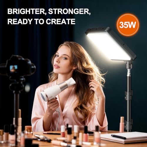 EMART LED Video Light Kit, 35W/3600lux Studio Lights with 11.5ft Power Cord, 2800-7000K Dimmable Photography Lighting, Adjustable Tripod Stand 46-73in for YouTube/TikTok/Recording, 2-Pack - color: 35W, size: 118cm-185cm