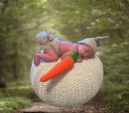 Jastore Baby Photography Props Newborn Boy Girl Photo Shoot Outfits Crochet Costume Infant Knitted Hat Sets - color: Beige Rabbit