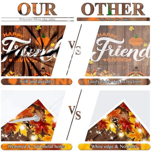 Happy Friendsgiving Banner 8x6.5ft Polyester Fall Harvest Backdrop Thanksgiving Autumn Rustic Wood Wall Party Decorations Farmhouse Maple Leaves Pumpkin Background Photo Booth Props - color: brown, size: 8X6.5FT-Polyester