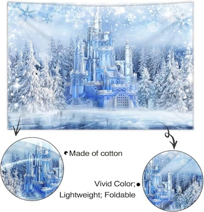 Mocsicka Christmas Winter Backdrop Frozen Crystal Pendant Ice and Snow White World Photography Background for Kids Photo Studio Props Princess Fairy Tale Xmas Eve Background (5x3ft) - size: 5x3ft