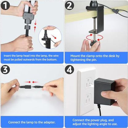 ShineTech LED Desk Lamp for Home Office, 5000K Bright Double Head Architect Task Lamps with Clamp, Dimmable Adjustable Flexible, Black - color: 5000K- Daylight White