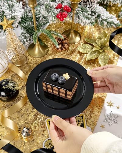 bUCLA 100 Pieces Black Plastic Plates - 6.25 inch Disposable Dessert/Salad/Appetizer/Small Cake Plates for Party, Graduation & New Year - color: 6.25Inch-100pcs-Black