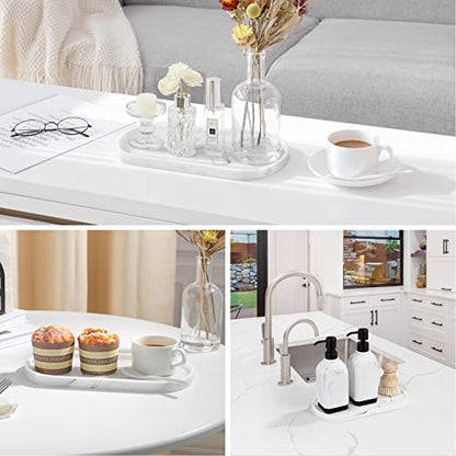 Luxspire Bathroom Vanity Tray, Handmade Resin Kitchen Tray, Oval Toilet Tank Tray, Bathroom Countertop Organizer Tray for Jewelry/Perfume/Soap Dispenser/Hand Towel - 11.4 Inch, Marble White - color: Marble White, style: Medium