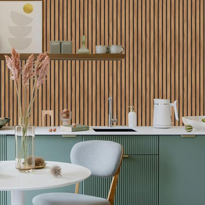 Main Street Peel and Stick Wallpaper Eco-Friendly Sheets 12 Pack, 11 X 16 Inch Wood Slat Panel Design, Wall Mural for Home Decor, Removable Wall Decor Wallpaper Peel and Stick for DIY Projects - style: Wood Slat Panel Design