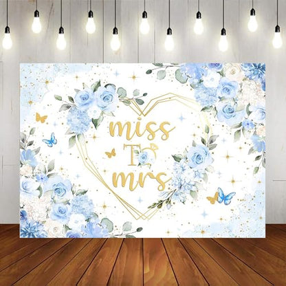 Mocsicka Miss to Mrs Bridal Shower Backdrop Boho Something Blue Bridal Shower Decorations Dusty Blue Bride to Be Wedding Shower Banner Photo Booth Props (10x7ft) - size: 10x7ft