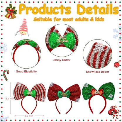 Christmas Headbands for Women 3 Pack Creative Glitter Xmas Headbands Party Costume Headwear