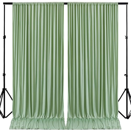 10ft x 10ft Sage Green Backdrop Curtains Panels for Party Wrinkle Free Fabric Backdrop Drapes Decorations Cloth for Wedding Baby Shower Photography Engagement Party Gender Reveal Background Curtain - color: Sage Green, size: W5' x H10'(2 panels)