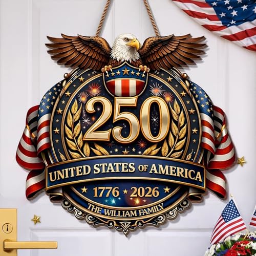 Personalized 250th Anniversary Patriotic Wood Wreath Door Sign 1776-2026, Custom Family Name Round Door Hanger, Independence Decor, Decoration Gifts, Gift For Mom, Dad, Brother, Family /5 - color: Design 05